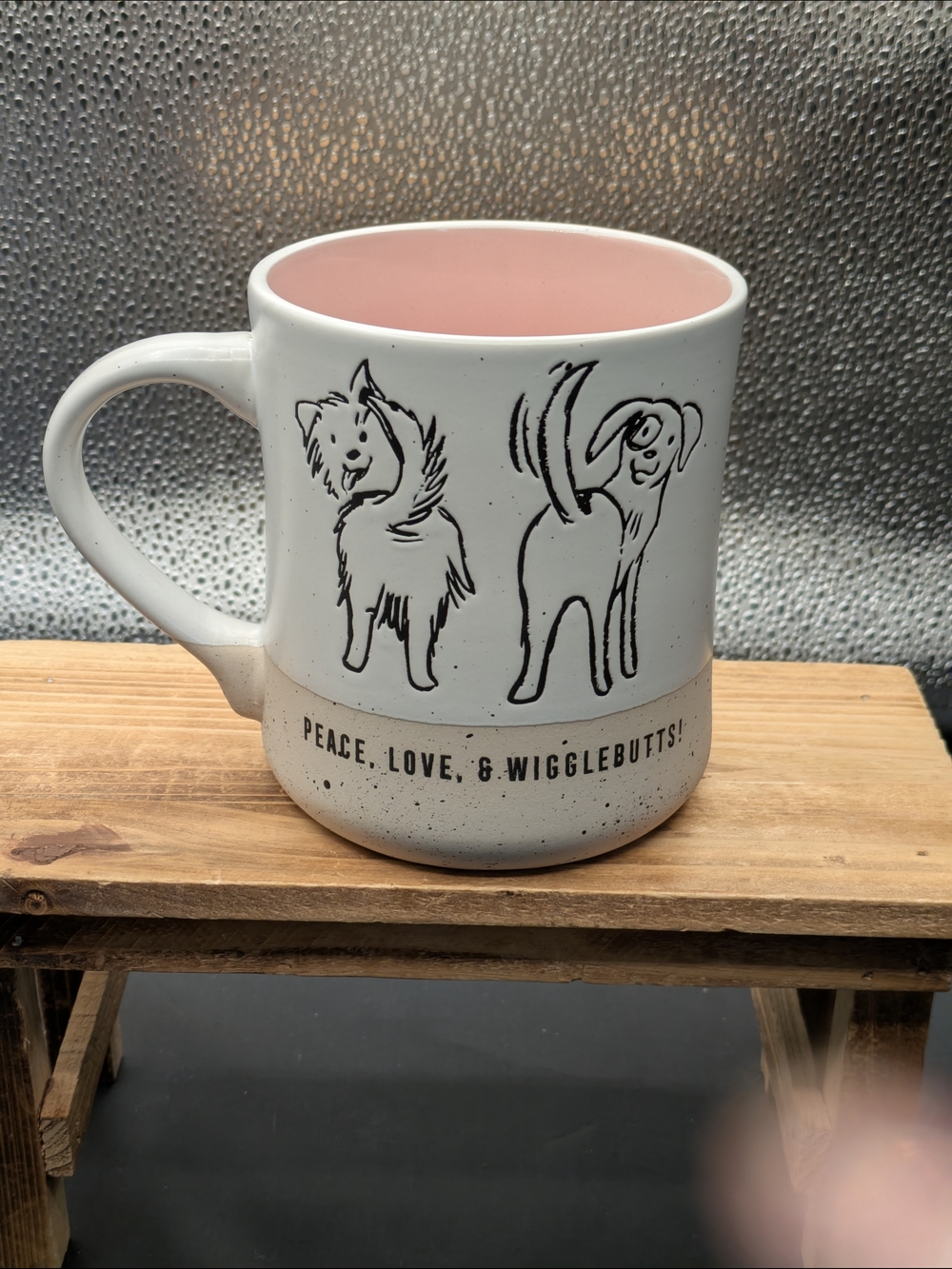 Pink Interior Ceramic Dog Mug - Peace, Love & Wigglebutts